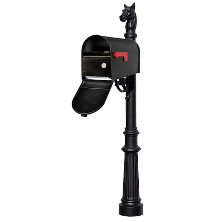 Lewiston E1 Economy Mailbox Locking Insert System with Fluted Base & Horsehead Finial, Black LPST-E1-LKIT-801-BLK